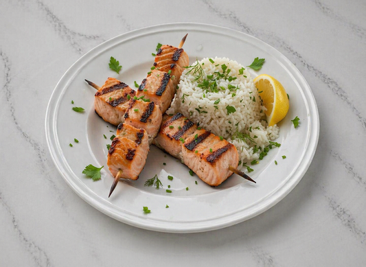 Grilled Salmon Kabobs with lime Rice
