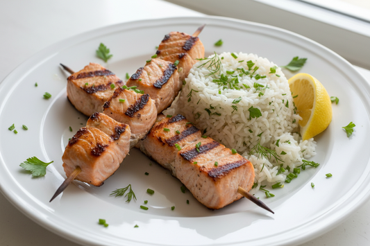 Grilled Salmon Kabobs with lime Rice