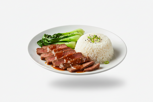 Teriyaki Steak with Bok Choy and Steamed Rice